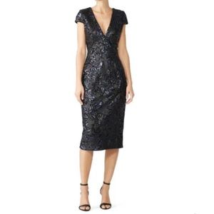 Dress The Population Allison Sequin Midi Little Black Dress Sz XS